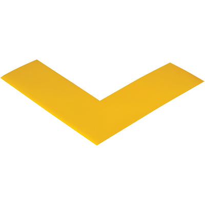 Heavy-duty yellow PVC tape angles deliver fast, clean warehouse floor marking without the mess of paint. These pre-cut 6" x 6" x 2" corners adhere powerfully to concrete and pallets, then remove cleanly when reassignment is needed. Beveled edges resist tearing from equipment traffic.