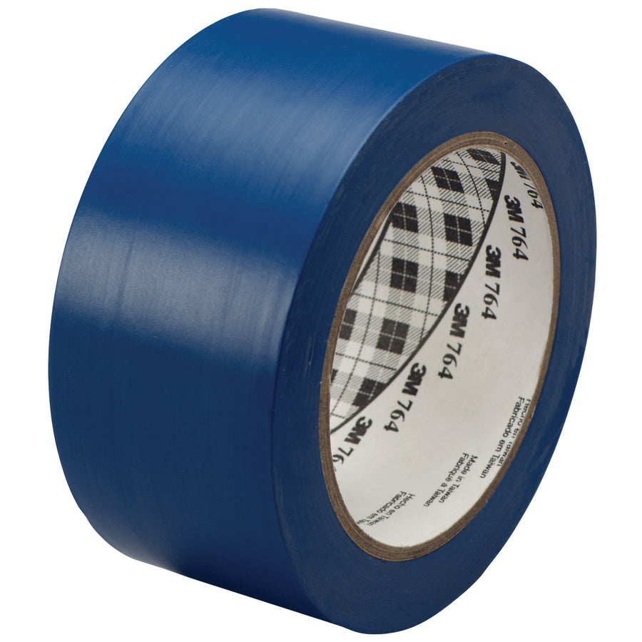 Blue 3M 764 general purpose vinyl tape delivers instant adhesion on contact with zero dripping or cleanup‚keeping your packing line moving without interruption. This 2" x 36 yds, 5.0 mil durable vinyl backing resists abrasion, moisture, and chemicals, maintaining vivid color through heavy use. Order by the case (24 rolls) for reliable case sealing and protective marking on production equipment.