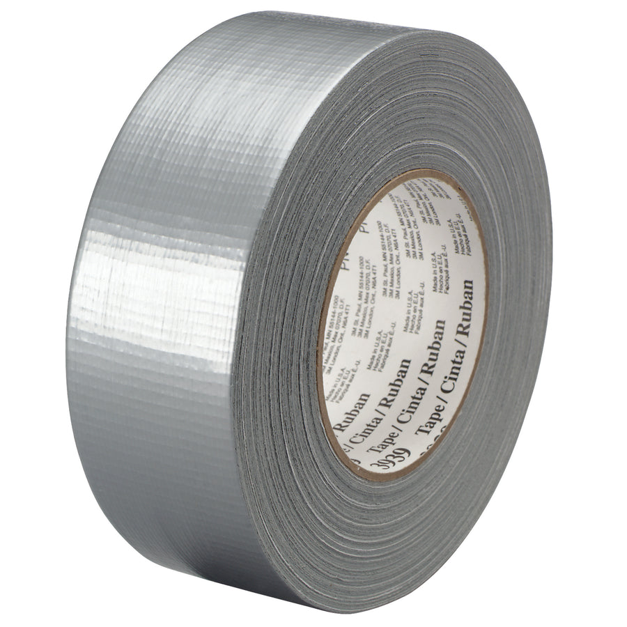 High-grip 3M 3939 duct tape in silver with 9 mil thickness delivers instant adhesion on contact for reliable case sealing and carton containment. Each case includes 36 rolls of 1" x 60 yard silver tape featuring waterproof backing, tack-free edges, and writable surface. Natural rubber adhesive bonds fast to corrugated, plastic, and metal surfaces without curling or edge lift.