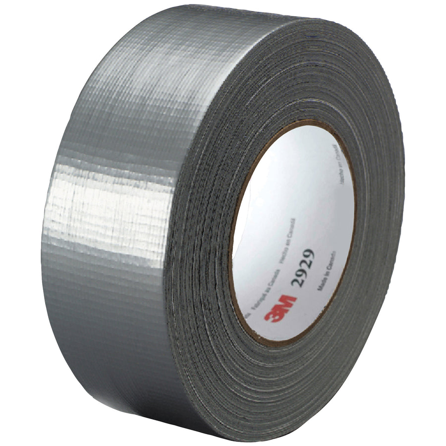 Heavy-duty 3M 2929 silver duct tape delivers reliable adhesion on metal, plastic, and concrete surfaces for case sealing and packing line applications. Each roll measures 2" x 50 yards with 6.0 mil thickness and moisture resistance. Bulk case of 3 rolls reduces changeovers and downtime at your packing station.