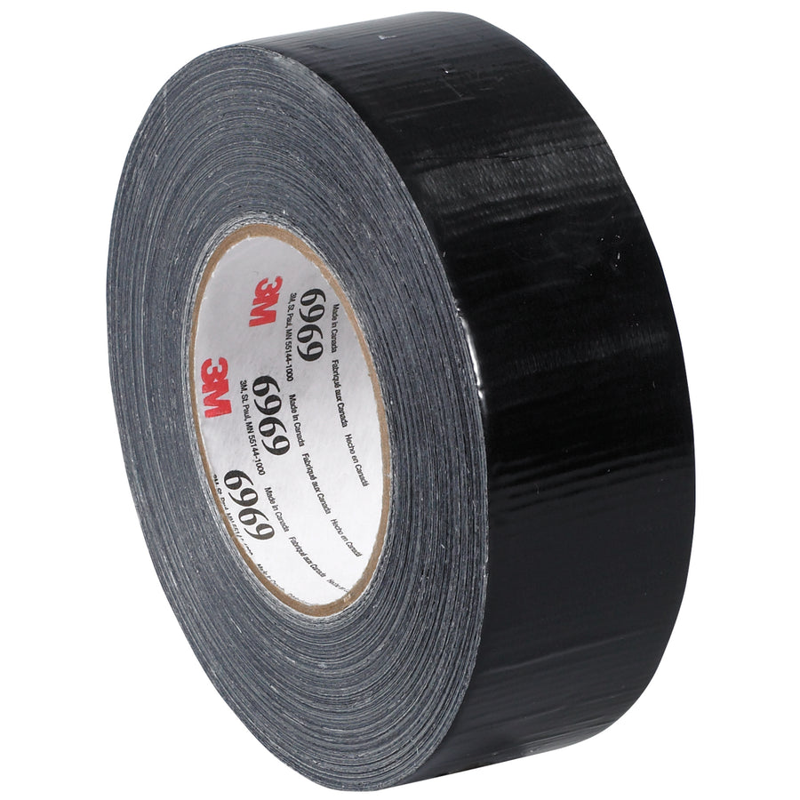 Aggressive adhesive 3M 6969 duct tape delivers reliable hold on rough surfaces and irregular cores in high-speed packing lines. 10.7 mil black backing with writable surface for line identification. Sold as case of 24 rolls–your production supervisor's go-to for consistent case sealing and dispenser compatibility.