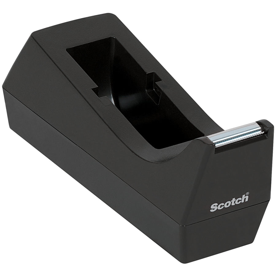 The 3M C38 1" core table top dispenser delivers one-handed tape dispensing with weighted stability for high-speed packing lines. Holds up to 36 yards of 3/4" wide tape on 1" core spools. Black plastic construction keeps your sealing station organized and productive.