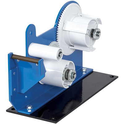 This blue metal double sided tape dispenser eliminates manual liner removal, saving your team time on every application. The automatic rewinding mechanism captures paper liners back into the unit while dispensing, and holds up to two wide rolls for extended use. One dispenser per order.