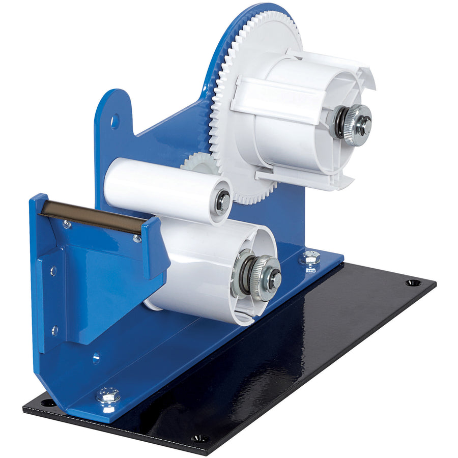 This blue metal double sided tape dispenser eliminates manual liner removal, saving your team time on every application. The automatic rewinding mechanism captures paper liners back into the unit while dispensing, and holds up to two wide rolls for extended use. One dispenser per order.