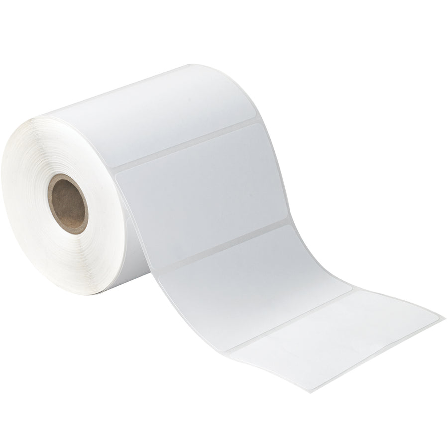 Desktop direct thermal labels sized 4" x 3" in bright white with 52# label stock and 40# liner material. Permanent adhesive for secure application on packages and shipping containers. Sold as a case of 12 rolls with 1" diameter core‚ready to load into your desktop label printer for immediate use.