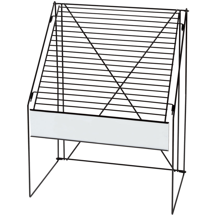 Organize and dispense tissue paper efficiently with this durable black wire rack designed to hold 20 colors on cascading stationary arms. Measuring 15" x 23" x 31 1/4", this tissue paper dispenser prevents wrinkles and tearing while keeping your packaging station neat. Fast assembly‚no tools required.