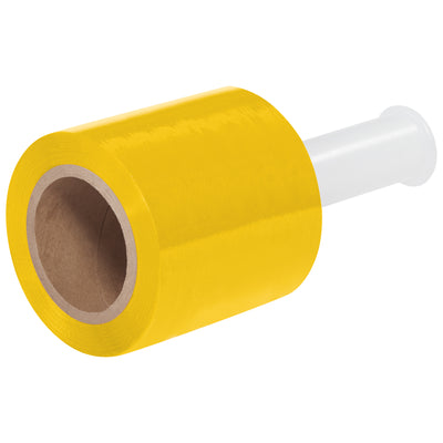 Replace strapping and tape with 80 gauge yellow bundling stretch film–faster application, lower cost per bundle, and superior load retention. Each case includes 12 rolls of 5" x 1000' quiet cast film plus one plastic dispenser. Residue-free formula protects products during shipment.