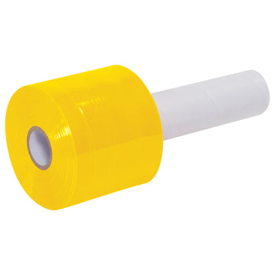Professional-grade 80 gauge yellow bundling stretch film designed for warehouse teams and pallet shippers who need fast, reliable load retention without strapping hassles. Each case of 18 rolls features a convenient 1" diameter core with integrated handle for immediate use out of the box. Quiet cast film applies cleanly without residue, leaving products unmarked and ready for sale.