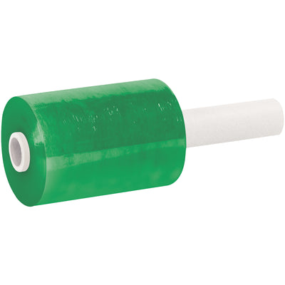 Professional-grade green extended core bundling stretch film designed for rapid hand-wrapping of multiple products. Each 5" x 80 gauge x 1000' roll features a convenient 1" diameter core and built-in handle for immediate use–no setup required. Quieter than tape or strapping, leaves zero residue, and the green color enables easy inventory dating and product identification across your warehouse.