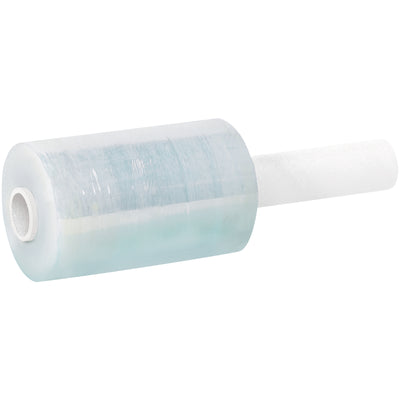 Professional-grade 100 gauge clear cast bundling film with built-in 1" diameter handle for hands-free wrapping. 5" x 650' rolls eliminate the need for a dispenser and deliver faster, quieter bundling than strapping, tape, or twine. Sold as a case of 12 rolls for maximum warehouse efficiency.