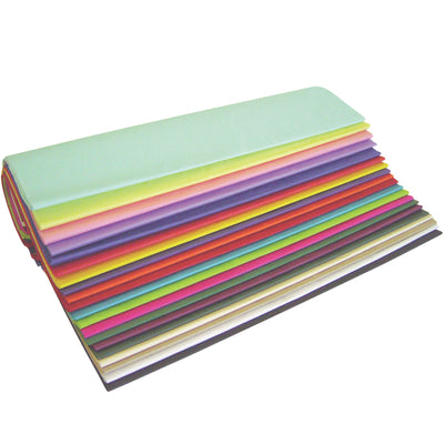 Stock a complete color range with one efficient purchase. This 20x30" tissue paper assortment delivers 480 sheets across 20 popular colors (10lb basis weight) in a single case. Perfect for cushioning, wrapping, and void fill applications in shipping and storage.