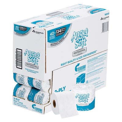 Stock your facility with Angel Soft's premium 2-ply bathroom tissue dispenser pack–40 individually wrapped rolls designed for seamless storage and dispensing. Each roll measures 4.5" diameter with embossed, septic-safe sheets (4" x 4.05"). Trusted by facilities nationwide for consistent quality and cost-efficient bulk purchasing.