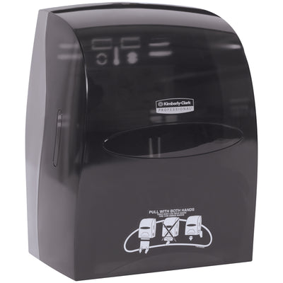 Eliminate cross-contamination with this hands-free 8" roll towel dispenser featuring quiet, battery-free operation. Built from high-impact black plastic (16" x 13" x 10"), it delivers consistent one-at-a-time dispensing in any commercial restroom. Ship-ready, case of 1.