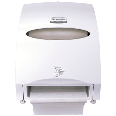 Upgrade workplace hygiene with this hands-free automatic paper towel dispenser. The 16" white plastic unit features battery-operated convenience with adjustable delay time and sheet length controls. Ideal for high-traffic bathrooms and facilities requiring sanitary, touch-free dispensing.