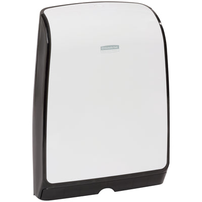 The Scott® Slimfold™ towel dispenser is engineered for facilities where wall space is premium. This compact white plastic dispenser (10" x 14" x 3") mounts securely with included hardware and holds 225 Scott® Slimfold™ towels, delivering reliable one-at-a-time dispensing to reduce waste and labor costs.