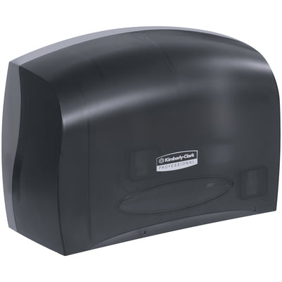 The Scott® Jumbo Coreless Bathroom Tissue Dispenser eliminates waste and labor with its innovative no-core design and keyless entry system. This durable black plastic dispenser (10"×14"×6") delivers efficient, cost-effective restroom management for commercial facilities. One dispenser per case.