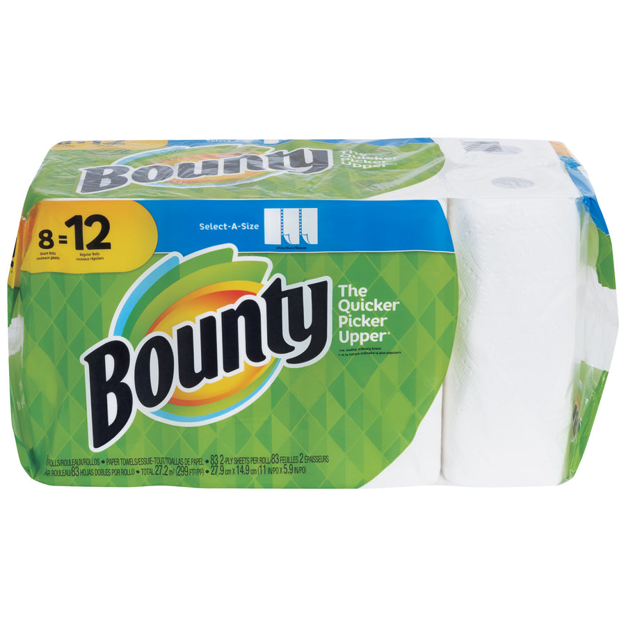 Bounty Select-A-Size premium 2-ply paper towels offer superior absorbency for industrial janitorial and jan-san applications. Each 11x6 white sheet tears cleanly to handle spills efficiently with zero waste. Sold as a case of 8 rolls–the cost-effective choice for high-traffic facilities.