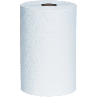 Economical white hard wound roll towels sized 8" x 350' per roll, sold by the case of 12 rolls. These durable paper towels deliver reliable performance at competitive pricing for high-volume janitorial operations. Engineered for consistent dispenser compatibility and reduced waste in commercial environments.