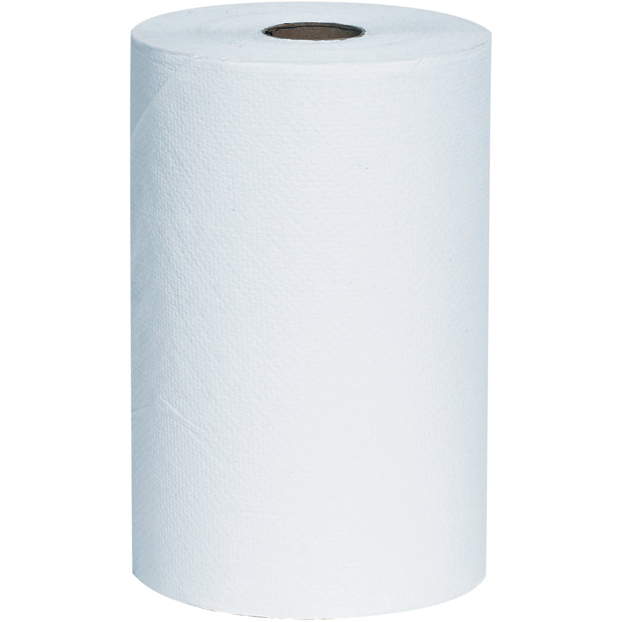 Economical white hard wound roll towels sized 8" x 350' per roll, sold by the case of 12 rolls. These durable paper towels deliver reliable performance at competitive pricing for high-volume janitorial operations. Engineered for consistent dispenser compatibility and reduced waste in commercial environments.