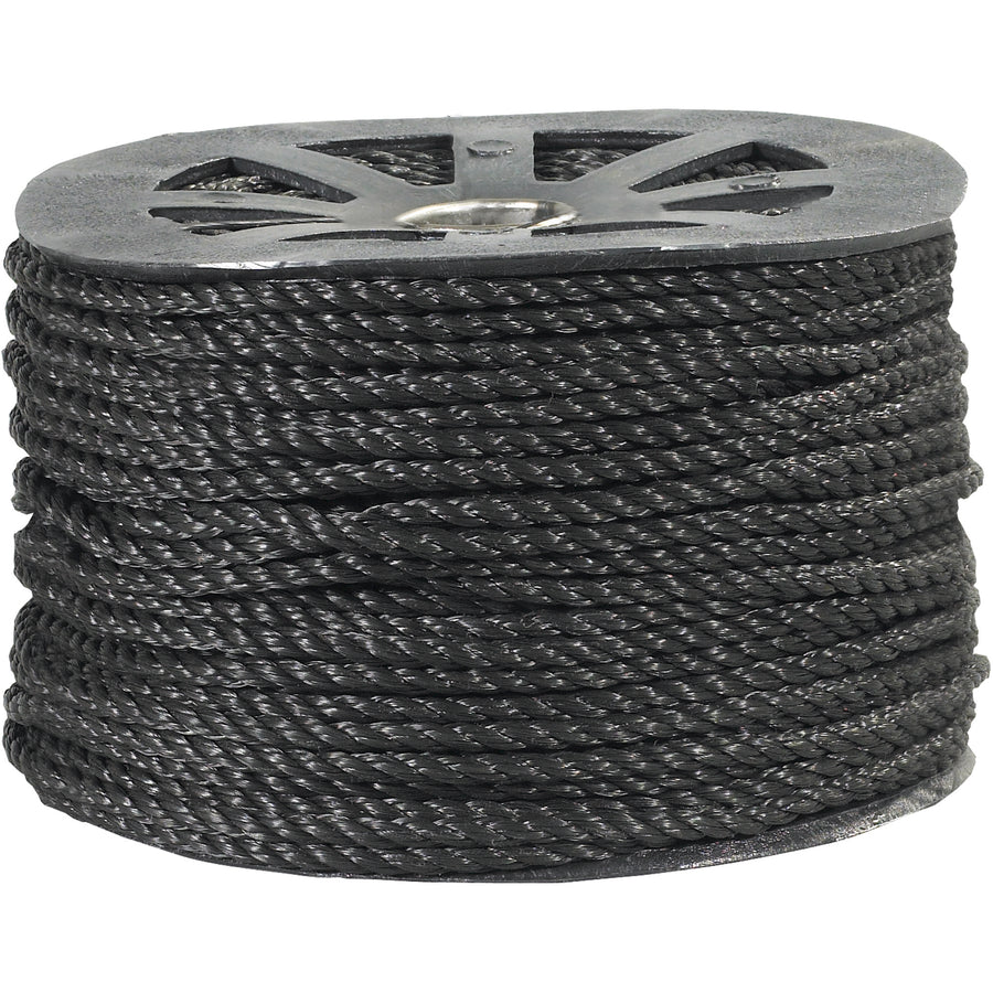 Heavy-duty 1/4" black twisted polypropylene rope delivers 1,150 lb tensile strength in a 600' continuous spool. Lightweight, buoyant, and resistant to oil, gasoline, water, and most chemicals‚ideal for industrial tying, securing, and fastening applications. Ships as one case.