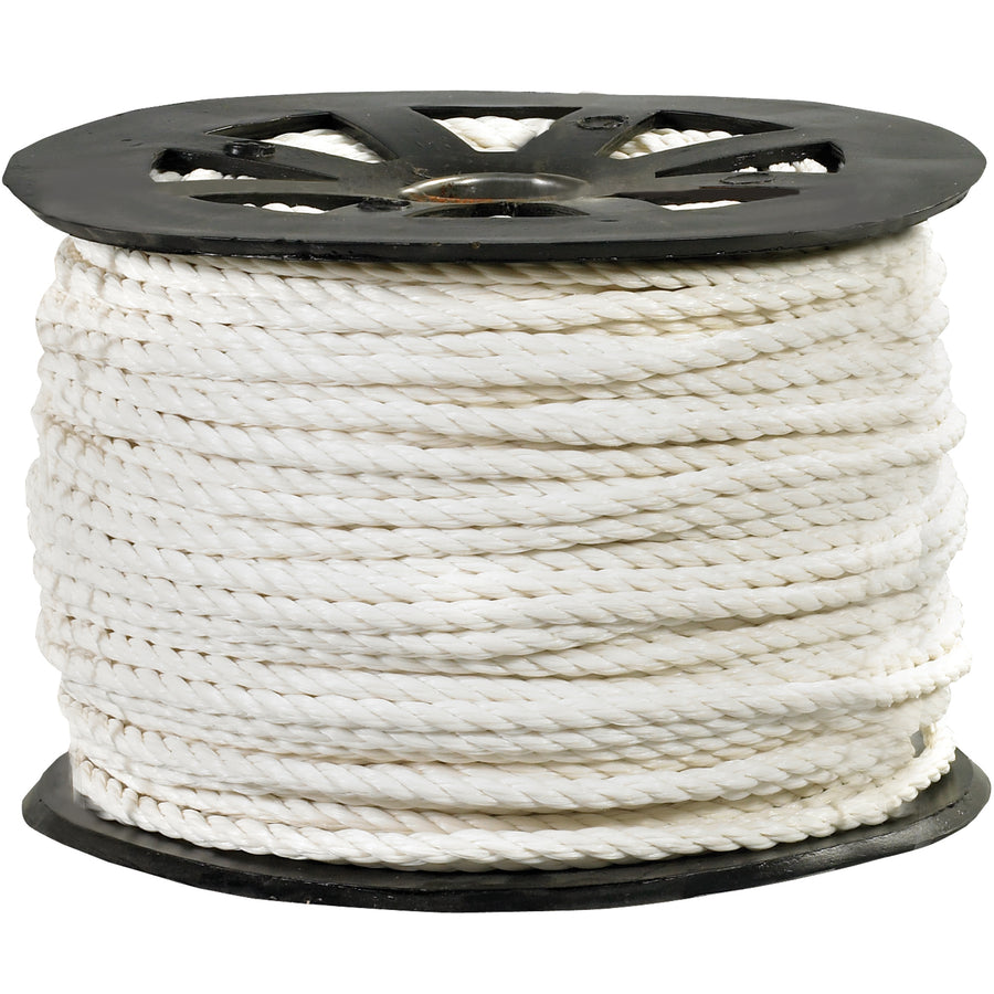 Industrial-grade 1/4" twisted polypropylene rope with 1,150 lb tensile strength delivers reliable holding power for packaging, securing, and tying applications. Lightweight, buoyant, and resistant to oil, gasoline, water, and most chemicals. Sold as one 600' case for cost-efficient bulk supply.