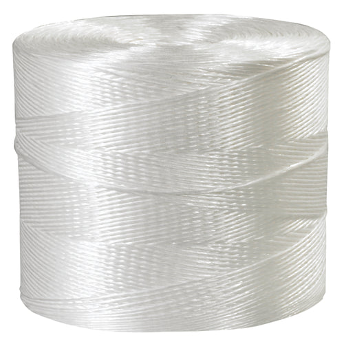 Heavy-duty white polypropylene tying twine with 110 lb tensile strength delivers reliable holding power for bundling, securing, and fastening applications. Featuring minimal stretch, exceptional uniformity, and a smooth surface that's easy on hands, this 10,500' case is rot, mildew, and insect resistant for long-term storage and outdoor use. Flexible but firm construction ensures consistent, secure knots every time.