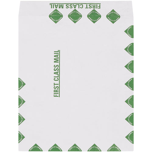 Premium 9x12 Tyvek First Class envelopes deliver 10x the tear resistance of paper mailers with built-in self-seal closure and First Class printed borders. Constructed from 14 lb. olefin material for superior puncture, tear, and moisture protection. Case of 100 units ensures consistent, compliant shipping.