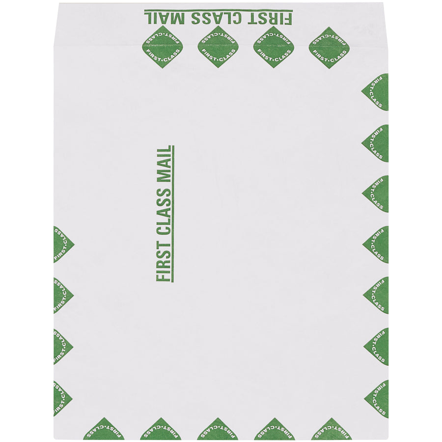 Premium 9x12 Tyvek First Class envelopes deliver 10x the tear resistance of paper mailers with built-in self-seal closure and First Class printed borders. Constructed from 14 lb. olefin material for superior puncture, tear, and moisture protection. Case of 100 units ensures consistent, compliant shipping.
