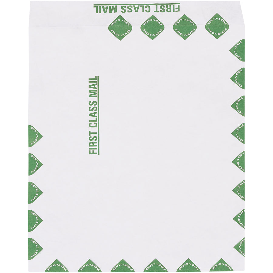 Ship with confidence using these 10x13 First Class Tyvek mailers. Constructed from durable 14 lb. olefin‚10 times stronger than paper‚with built-in self-seal closure for fast, reliable sealing. Each case includes 100 white envelopes pre-printed with First Class borders for USPS compliance.