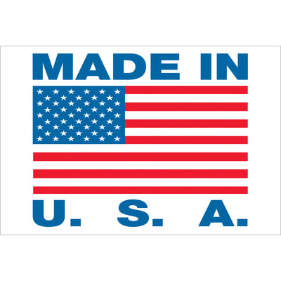 Display domestic manufacturing pride with these 2" x 3" patriotic Made in USA labels printed on durable semi-gloss coated paper. Each roll contains 500 labels–ideal for shipping coordinators who need to highlight U.S.-made products and meet labeling compliance requirements. Integrates seamlessly with available tabletop and wall-mount dispensers for efficient warehouse operations.