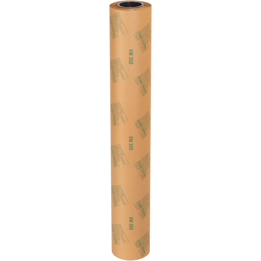 Protect ferrous metal parts from rust and corrosion with this heavy-duty VCI paper roll. The 36" x 100 yard roll features chemically treated kraft paper that continuously vaporizes to block oxidation during long-term storage and shipping. One case contains 1 roll.