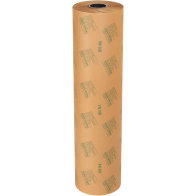 Protect ferrous metal parts from rust, corrosion, and oxidation with this 36" x 400 yard heavy duty VCI paper roll. The chemically treated kraft paper continuously vaporizes to create a protective barrier around metal surfaces during long-term storage and shipment. One case includes 1 roll of 35 lb. basis weight packing paper–complete wrap coverage recommended.