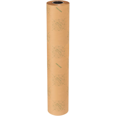 Protect ferrous, non-ferrous, and combination metals with this chemically treated 36" x 200 yds VCI paper roll. The volatile corrosion inhibiting formula continuously vaporizes to block rust, oxidation, and corrosion during storage and shipping. One case includes a full 200-yard roll of 35 lb basis weight kraft paper for complete metal part wrapping.