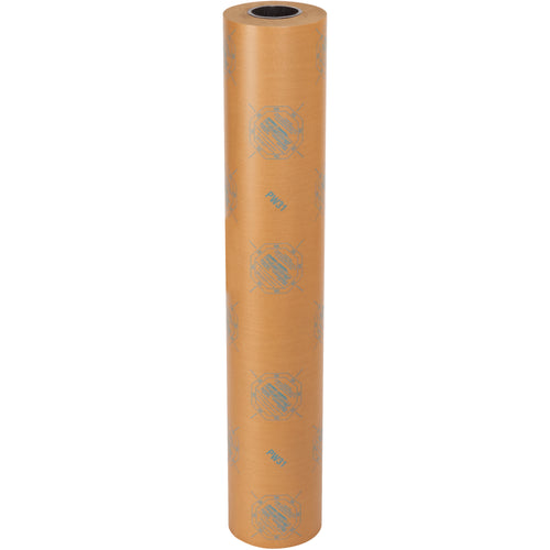 Protect ferrous metal parts from rust, corrosion, and oxidation with this industrial-grade VCI waxed paper roll. Chemically treated to continuously release vapor-phase corrosion inhibitors that create a protective barrier around metal surfaces. Each 36