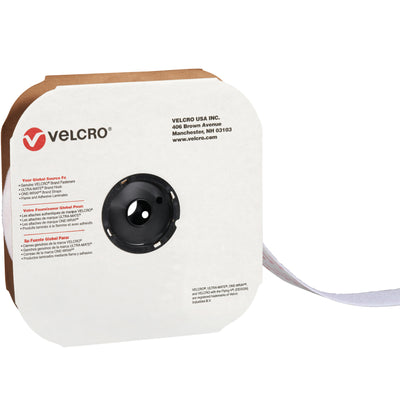 Self-adhesive white loop VELCRO Brand tape delivers reusable fastening for high-speed packing lines. This 2" x 75' nylon roll pairs with hook strips for reliable case sealing and product attachment without residue or damage. One roll per case‚stock the loop component your line needs.