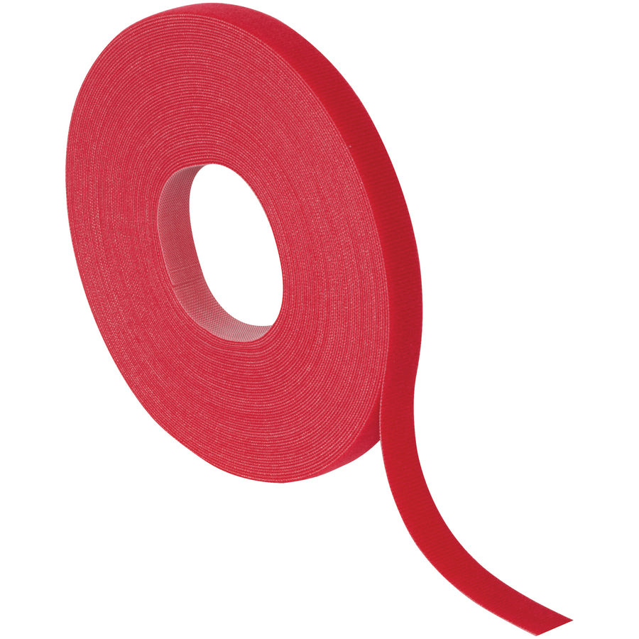 The fastest, easiest way to organize and secure wires, cords, and cables with VELCRO Brand self-grip straps. These 3/4" x 75' red nylon reusable ties feature hook and loop design that securely attaches to itself without adhesive. Perfect for industrial bundling, cable management, and reclosable fastening applications.
