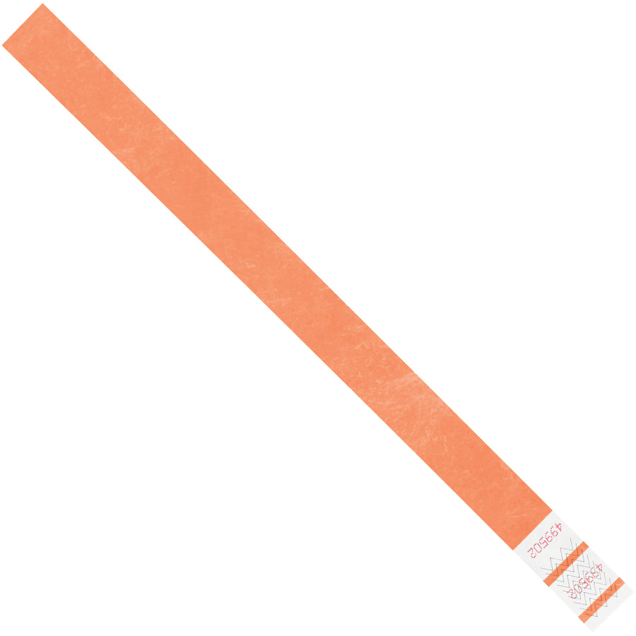 Durable orange Tyvek wristbands (3/4" x 10") combine waterproof, tear-resistant spunbonded olefin with comfort and breathability. Sequentially numbered for easy tracking. Ships as case of 500‚the cost-efficient solution for events, crowd control, and visitor ID management.
