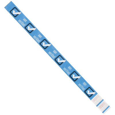 Sequentially numbered blue Tyvek wristbands designed for age verification and event ID management. Each 3/4" x 10" band is waterproof, tear-resistant, and fits most adult wrist sizes‚ideal for venues, bars, festivals, and short-term events. Sold by the case of 500 units for maximum cost efficiency.