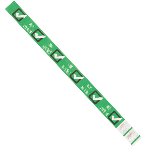 Durable, waterproof green Tyvek wristbands designed for high-volume event identification and age verification. Each 3/4