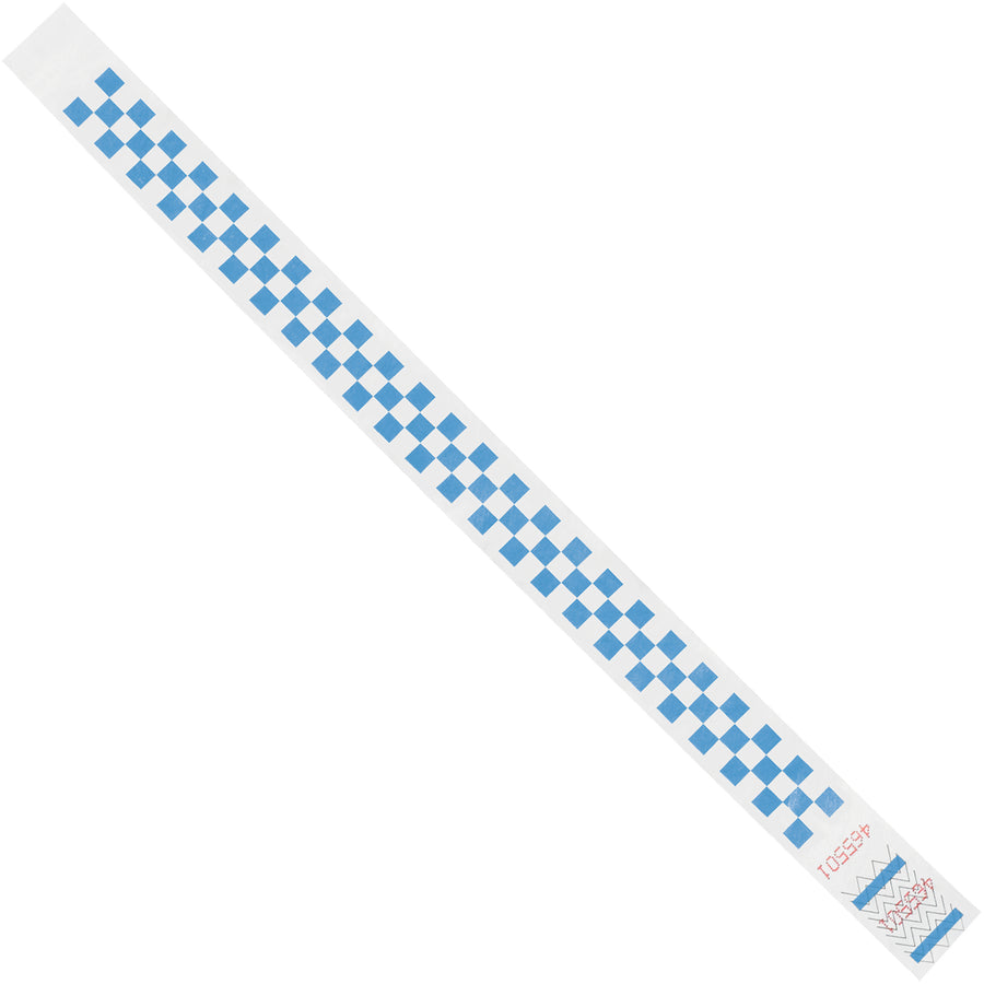 Durable 3/4" x 10" blue Tyvek wristbands deliver waterproof, tear-resistant ID identification for events and crowd control. Sequentially numbered for easy tracking. Lightweight, breathable spunbonded olefin construction fits most wrist sizes. Ships 500 per case for cost-effective bulk ordering.