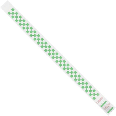Durable green Tyvek wristbands (3/4" x 10") ideal for events, crowd control, and visitor identification. Waterproof, tear-resistant, and breathable for all-day comfort. Sequentially numbered for tracking and compliance‚500 bands per case.