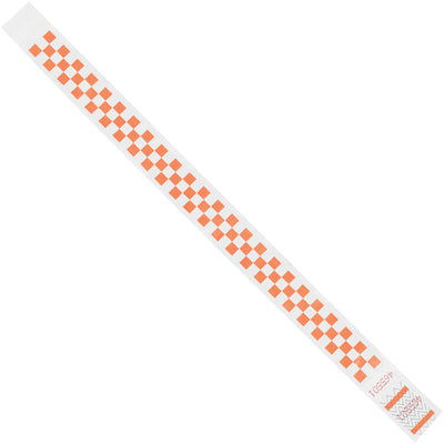 Durable 3/4" x 10" orange Tyvek wristbands protect attendee identification at events while maintaining comfort and breathability. Waterproof, tear-resistant material with sequential numbering comes in a convenient 500-count case, eliminating reordering hassles.