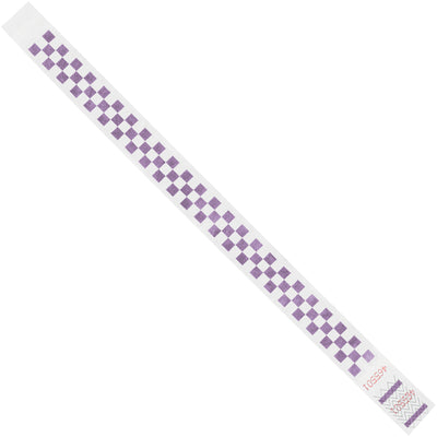Durable purple Tyvek wristbands designed for event identification and crowd control. Each case contains 500 sequentially numbered 3/4" x 10" bands that are waterproof, tear-resistant, and comfortable for all-day wear. Perfect for tracking attendees at short-term events with minimal cost and maximum compliance.