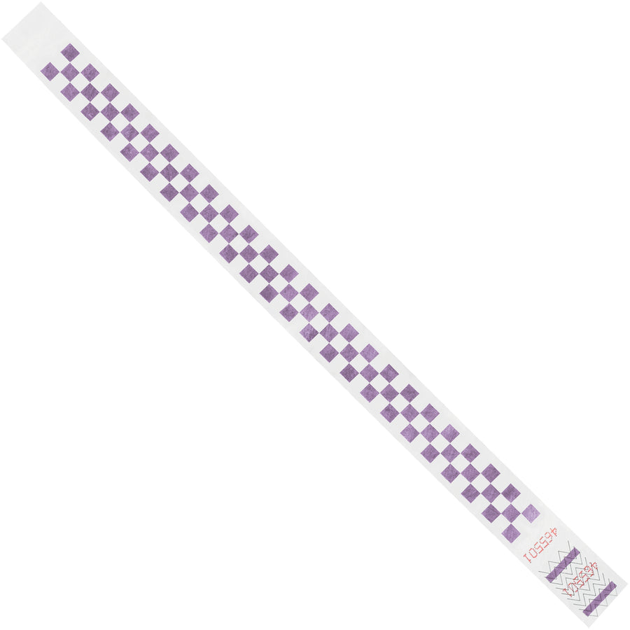 Durable purple Tyvek wristbands designed for event identification and crowd control. Each case contains 500 sequentially numbered 3/4" x 10" bands that are waterproof, tear-resistant, and comfortable for all-day wear. Perfect for tracking attendees at short-term events with minimal cost and maximum compliance.