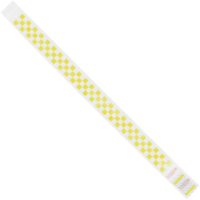 Durable yellow Tyvek wristbands measure 3/4" x 10" and come sequentially numbered in cases of 500‚ideal for events, venue access control, and attendee identification. Waterproof, tear-resistant material with breathable comfort fits most wrist sizes. Cost-effective compliance solution that withstands moisture and frequent handling.