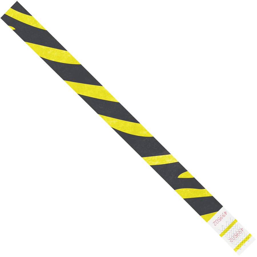 Durable 3/4" x 10" yellow Tyvek wristbands deliver waterproof, tear-resistant identification for events, crowd control, and venue access. Sequentially numbered with breathable comfort fit for most wrist sizes. Case of 500 units.