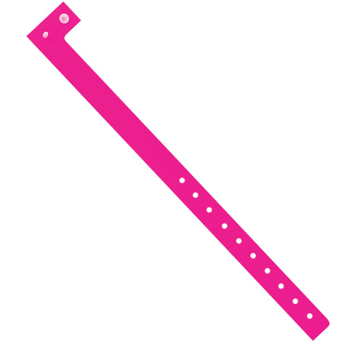 Secure, tamper-resistant plastic wristbands in vibrant Day-Glo pink designed for events, crowd control, and ID applications. Each 10