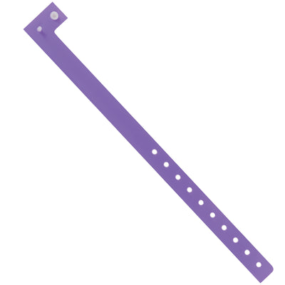 Secure your events and facilities with our 3/4" x 10" purple plastic wristbands featuring non-reusable, tamper-resistant locking closures that prevent unauthorized transfer. Each case contains 500 durable, water and stretch-resistant ID bracelets engineered for extended wear comfort and maximum security.