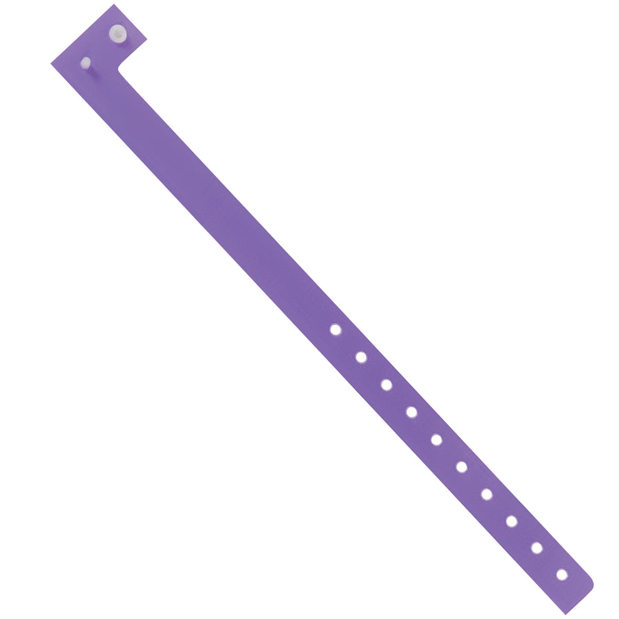 Secure your events and facilities with our 3/4" x 10" purple plastic wristbands featuring non-reusable, tamper-resistant locking closures that prevent unauthorized transfer. Each case contains 500 durable, water and stretch-resistant ID bracelets engineered for extended wear comfort and maximum security.