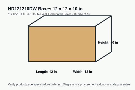HD121210DW dimension diagram showing 12 x 12 x 10 inch boxes.